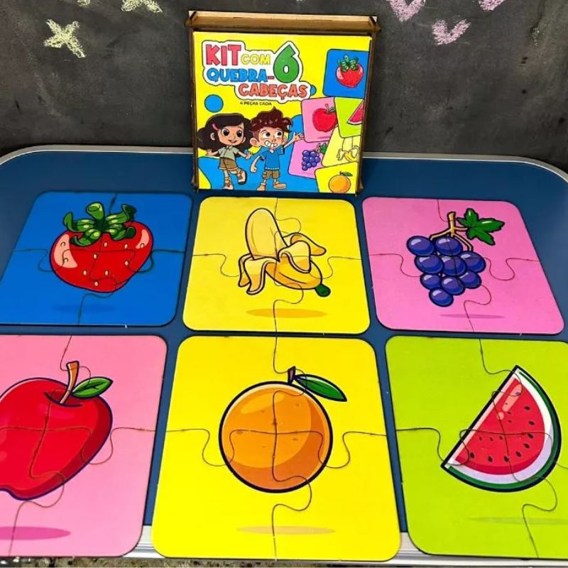 Kit 6 Quebra-Cabeças MDF Infantil – 4 Peças Cada | Ilha da Brincadeira