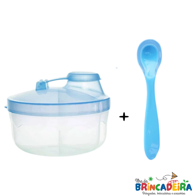 Porta Leite em Pó 3 Divisórias + Colher Silicone | Ilha da Brincadeira