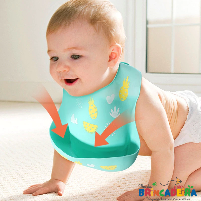 Kit 2 Babadores Silicone Infantil – Impermeáveis e com Coletor | Ilha da Brincadeira