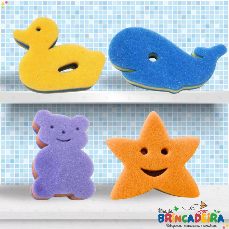 Kit 4 Esponjas lúdicas  fundo do mar  | Ilha da Brincadeira