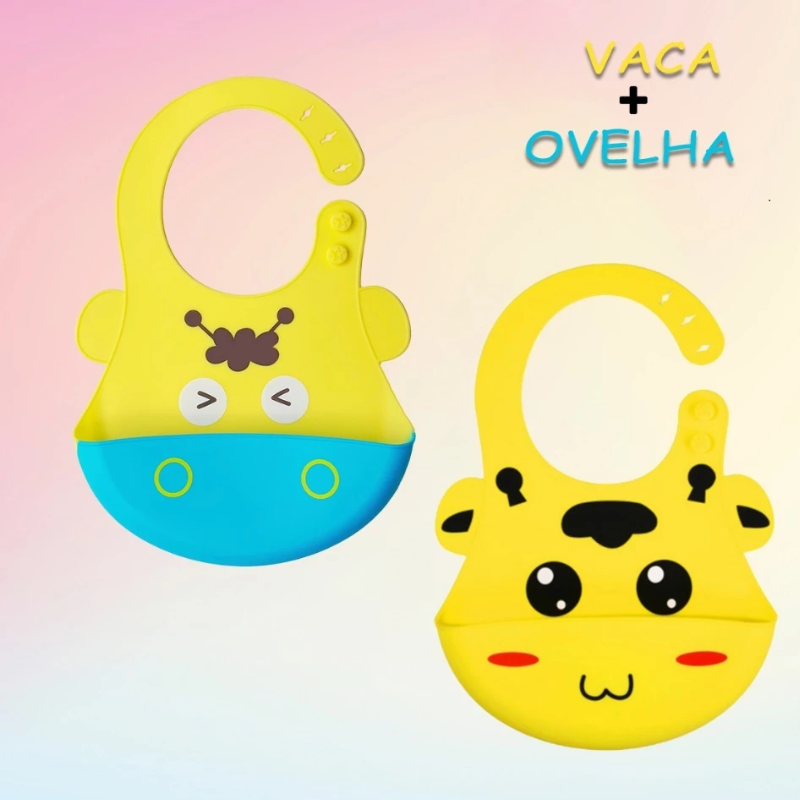 Kit 2 Babadores Silicone Infantil – Impermeáveis e com Coletor | Ilha da Brincadeira
