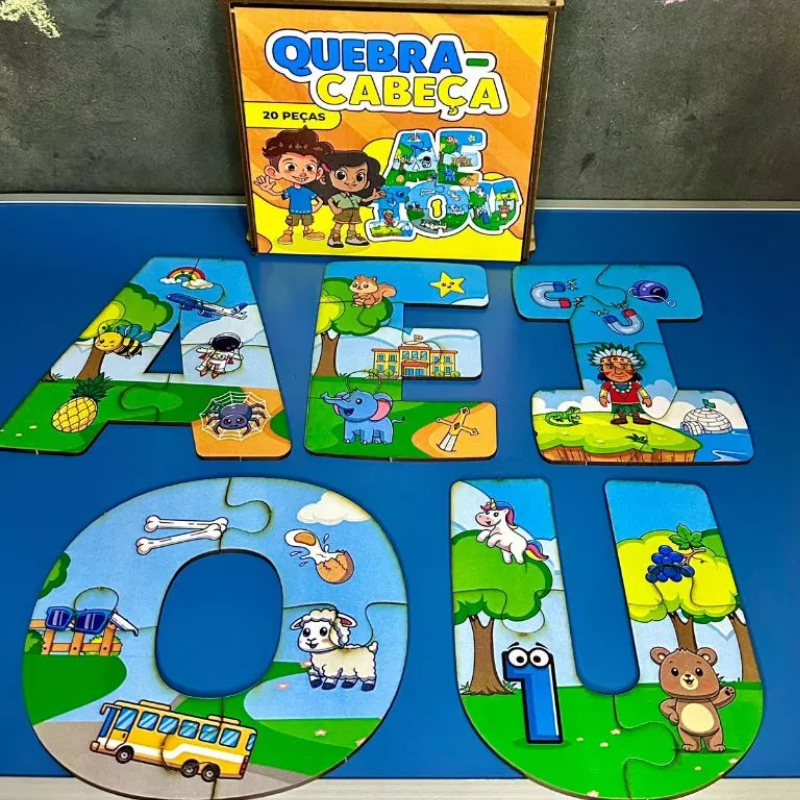 Kit 6 Quebra-Cabeças MDF Infantil – 4 Peças Cada | Ilha da Brincadeira