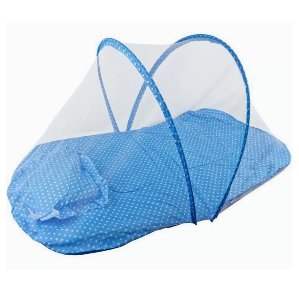 Ninho dos Sonhos – Berço AZUL Portátil com Mosquiteiro
