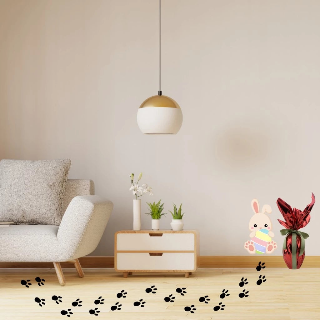 🐰 Kit Caça aos Ovos com 110 Adesivos de Patinhas de Coelho