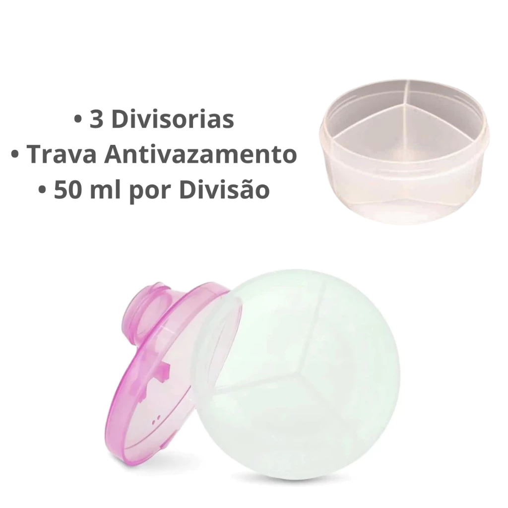 Porta Leite em Pó 3 Divisórias + Colher Silicone | Ilha da Brincadeira