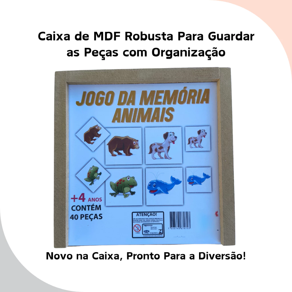 Jogo da Memória de Animais – 40 Peças Educativas | Ilha da Brincadeira