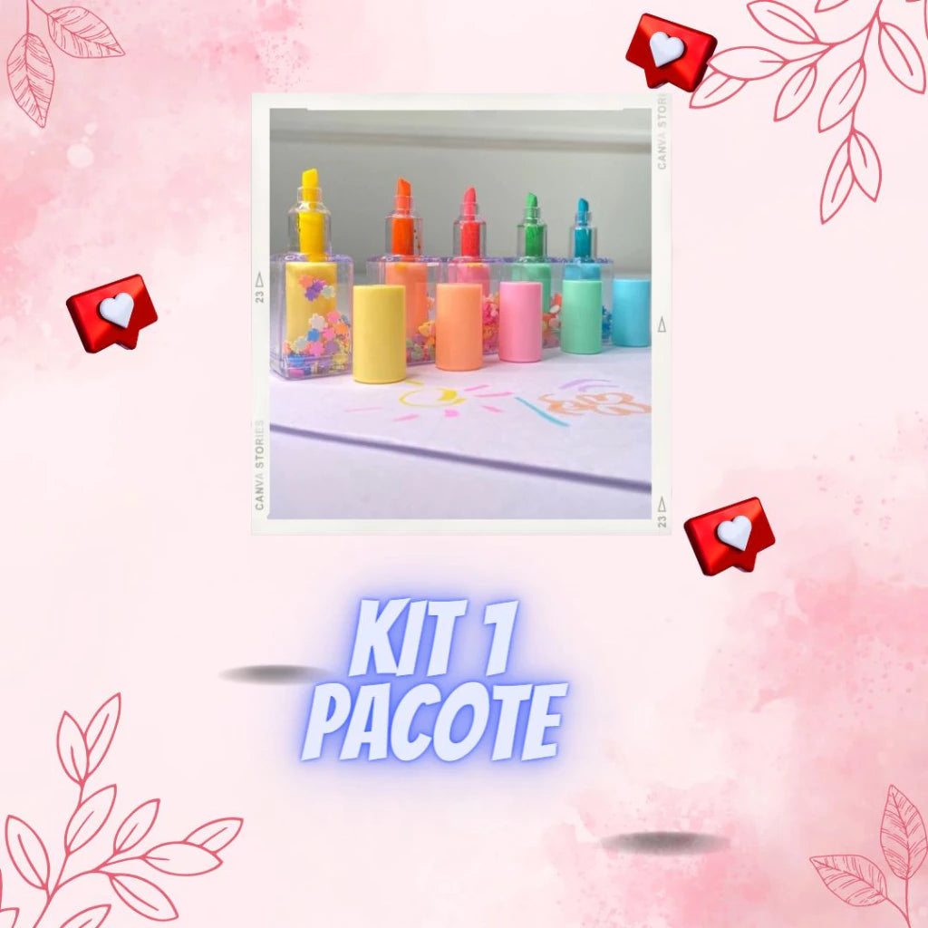 KIT 5 Caneta Marca-texto Cores Divertidas