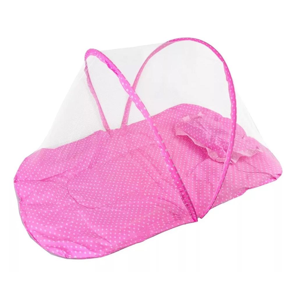 Ninho dos Sonhos – Berço ROSA Portátil com Mosquiteiro