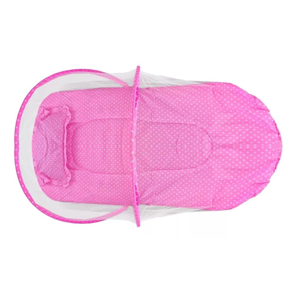 Ninho dos Sonhos – Berço ROSA Portátil com Mosquiteiro