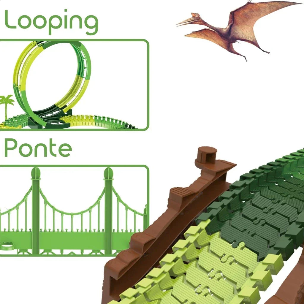 Pista Dinossauro Looping Radical Carrinho Com Luz e Som 217 Peças